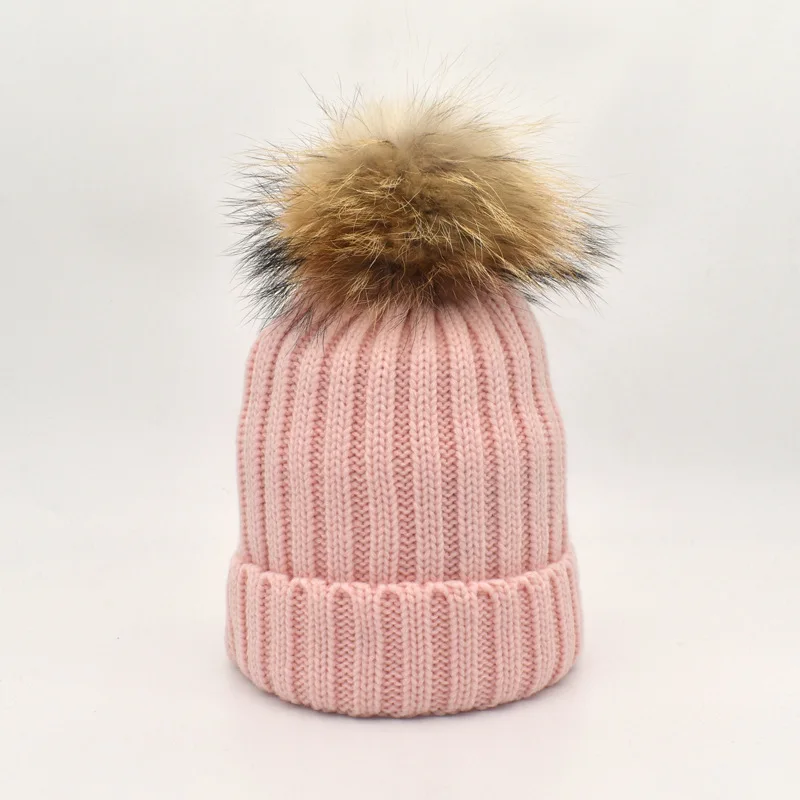 

New big hair ball hat men and women autumn winter outdoor raccoon real hair ball knit hat warm parent-child beanies for women