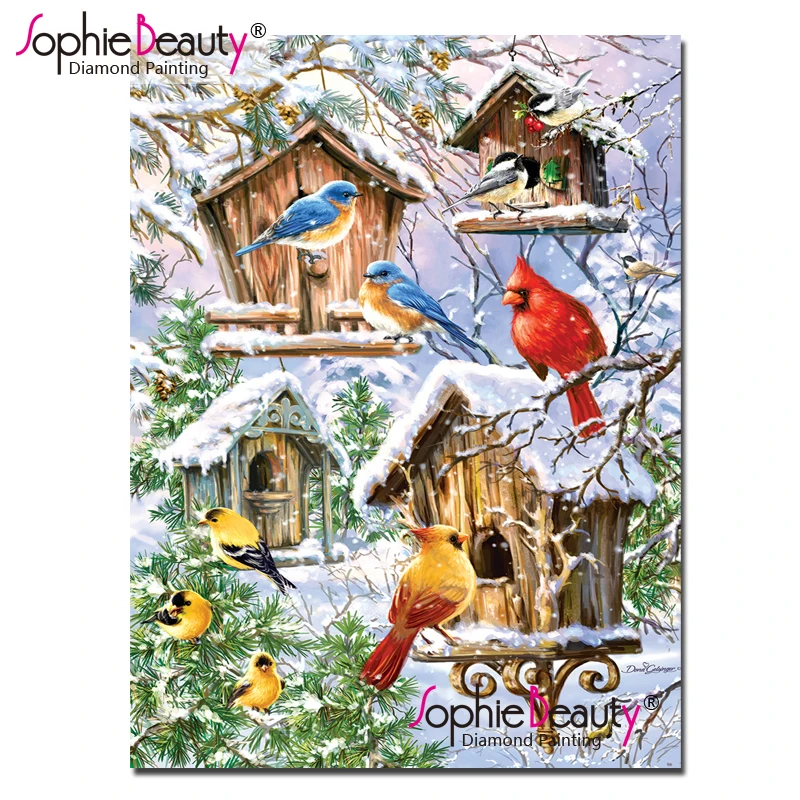

Sophie Beauty Алмазная картина снежные птицы Кошки вышивка крестом квадратная круглая Алмазная вышивка животный узор домашний подарок 202011