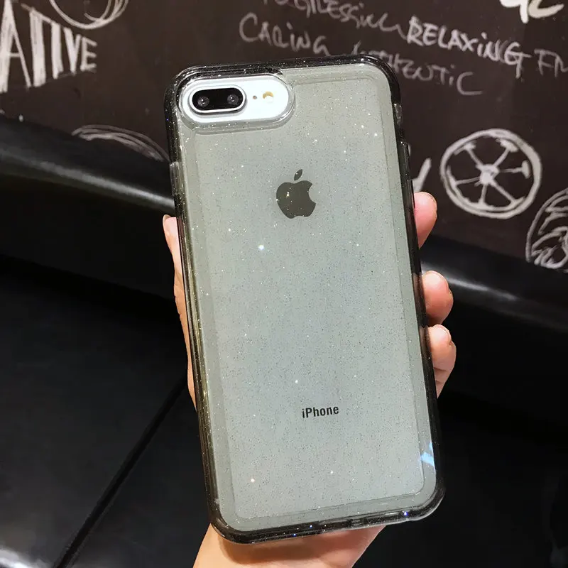 Black Роскошный Блестящий Мягкий чехол для iphone 6, 6s, 7, 8 Plus, противоударный, TPU, прозрачный, для iphone X, XR, XS MAX, задняя крышка для 11 Pro Max - Цвет: Black