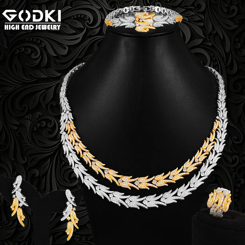 

GODKI Double Layers 4PC Swan Birds Africa Cubic Zirconia Set Jewelry Set For Women Wedding Cubic Zirconia Dubai Bridal Set