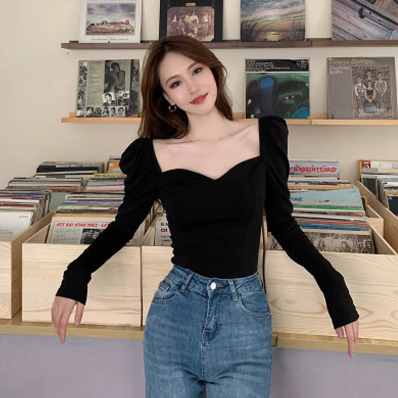 

Unbreakable 2020 New Fashion Women T-Shirt Polyester Women Autumn Long Puff Sleeve V Neck Loose Tops Woman T Shirt For Ladies