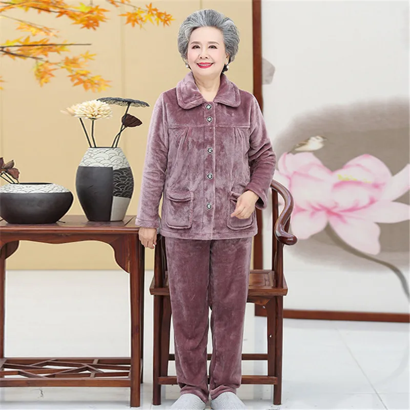 Женские пижамные комплекты осенняя фланелевая Женская одежда для сна с отложным