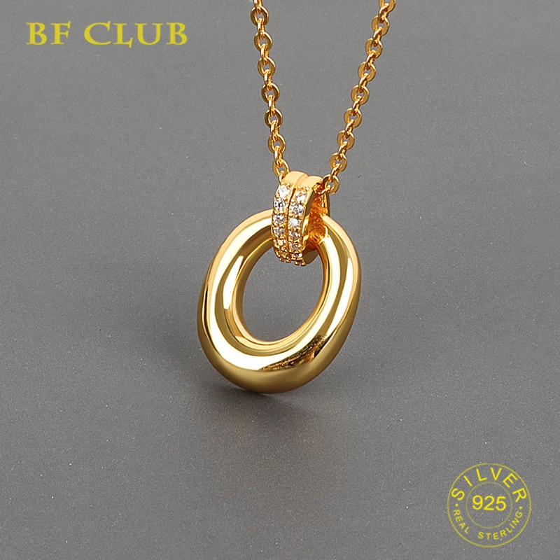 

925 Sterling Silver Necklace For Women Gold Plated Circle Shape O Chain Chocker Trendy Chirstamas Gift