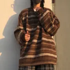 Женские винтажные Полосатые свитера, осенний Вязаный Свитер оверсайз с длинным рукавом в стиле хип-хоп, Ulzzang BF, унисекс, парные зимние пуловеры, топы