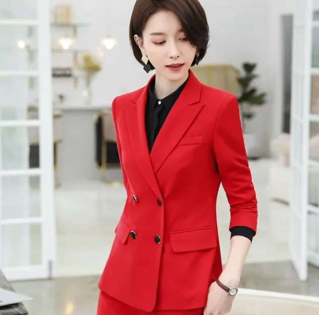Офисная форма дизайн женские брюки костюм двубортные куртки комплект из двух
