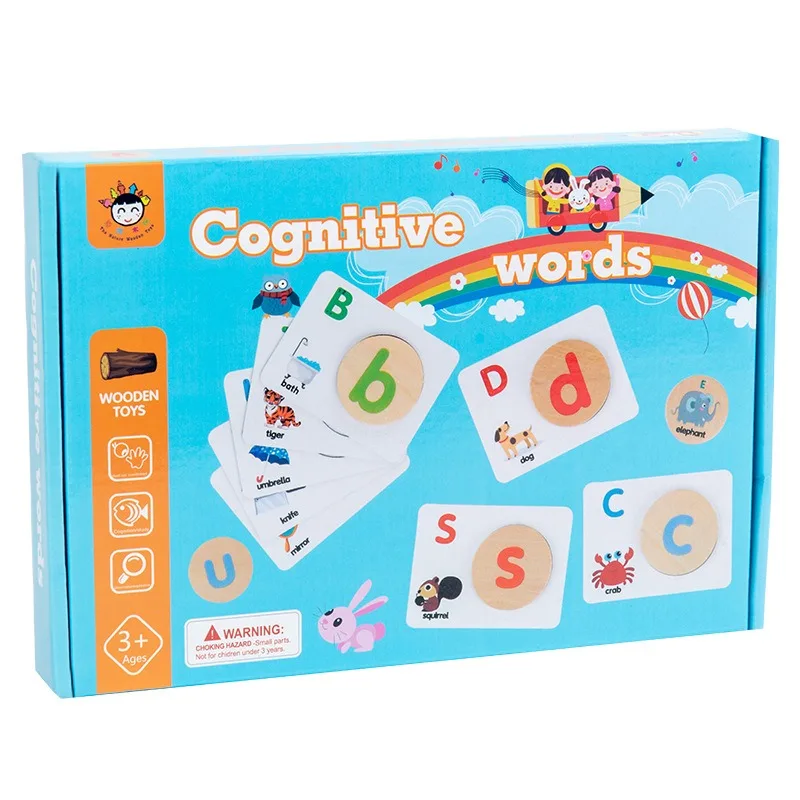 26 letras en ingl&eacute;s de tarjeta cognitiva beb&eacute; la educaci&oacute;n de la primera infancia hechizo palabra juego de la iluminaci&oacute;n de inteligencia de juguete de madera-5