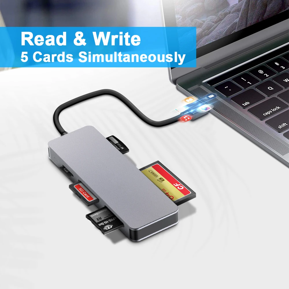 Rocketek считывание карт памяти с 5 картами usb 3 0 Type c адаптер для micro SD/TF CF MS XD compact flash