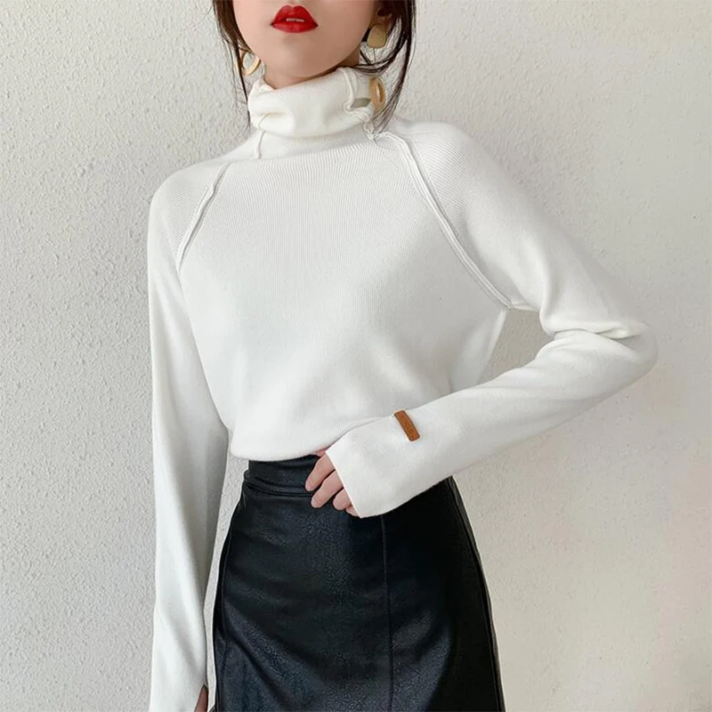 

Stretch Women Sweaters Turtleneck Pullovers soft Primer Shirt Long Sleeve Korean Slim-fit Tight Sweater 2020 Autumn Winter Solid