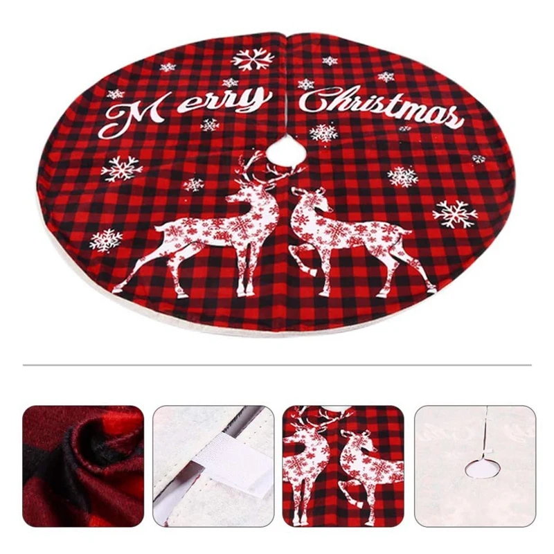 

1 Pcs Christmas Tree Skirt Elk Xmas Tree Skirts & 1x Deer Cart Christmas Tree Bottom Decoration Short Velvet Tree Skirt