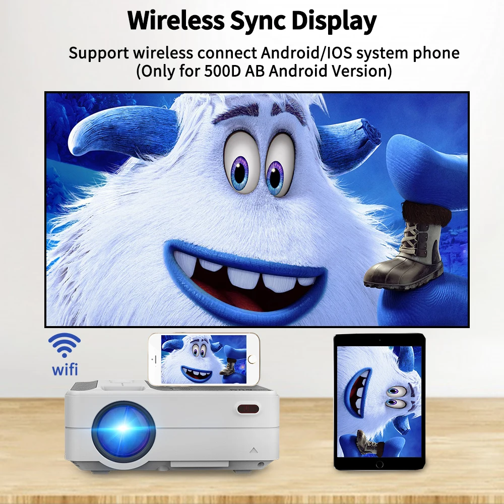 Портативный мини проектор 500D + AB Full HD Wi Fi Bluetooth Android домашний кинотеатр для
