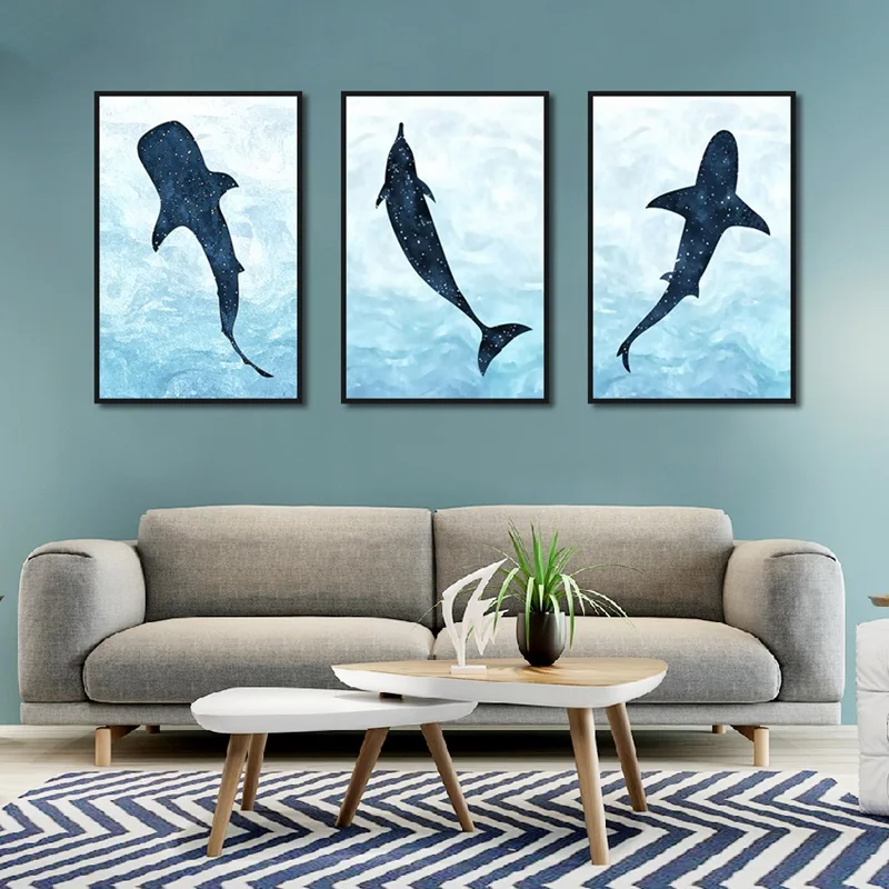 Настенная Картина на холсте с изображением акулы Дельфина Кита морского конька