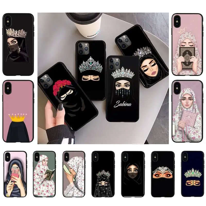 

Woman Crown Hijab Face Muslim Islamic Gril Eyes Phone Case for iPhone 11 12 13 mini pro XS MAX 8 7 6 6S Plus X 5S SE 2020 XR