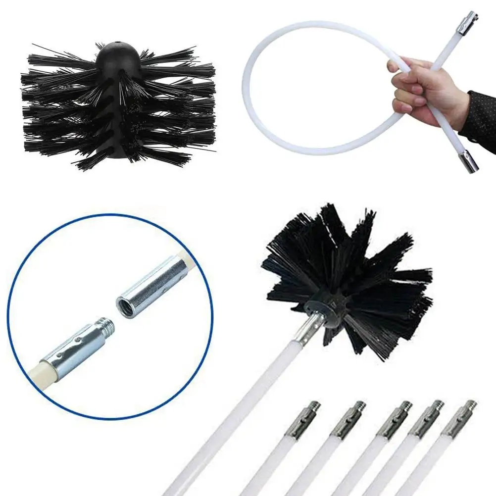 

4/6/8 Pcs Long Handle PC Brush Flexible Pipe Rods For Chimney Fireplaces Inner Wall Cleaning Brush House Cleaner Tool