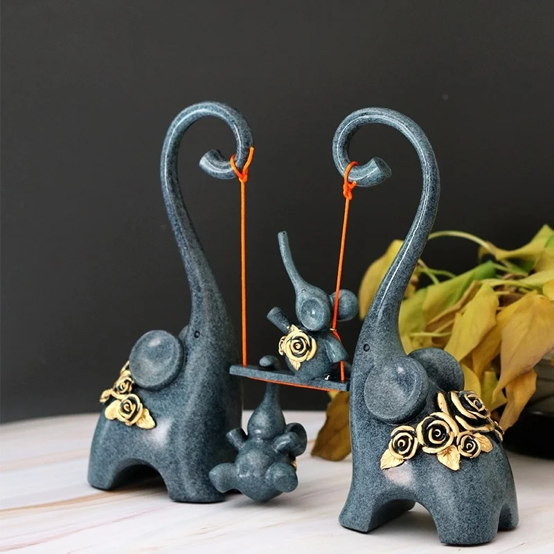 

Abstract Elephant Family Statue Resin Swing Elephant Sculpture Adornment Home Decor Birthday Souvenir Craft Gift for Parents