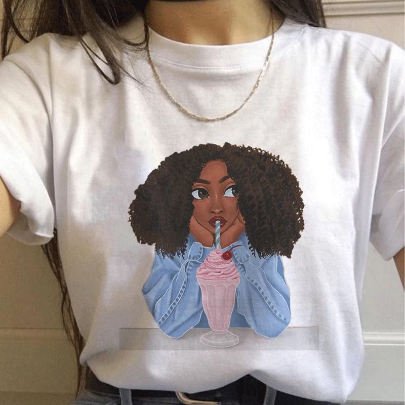 Крутая черная футболка с принтом меланина для девочек Харадзюку эстетические