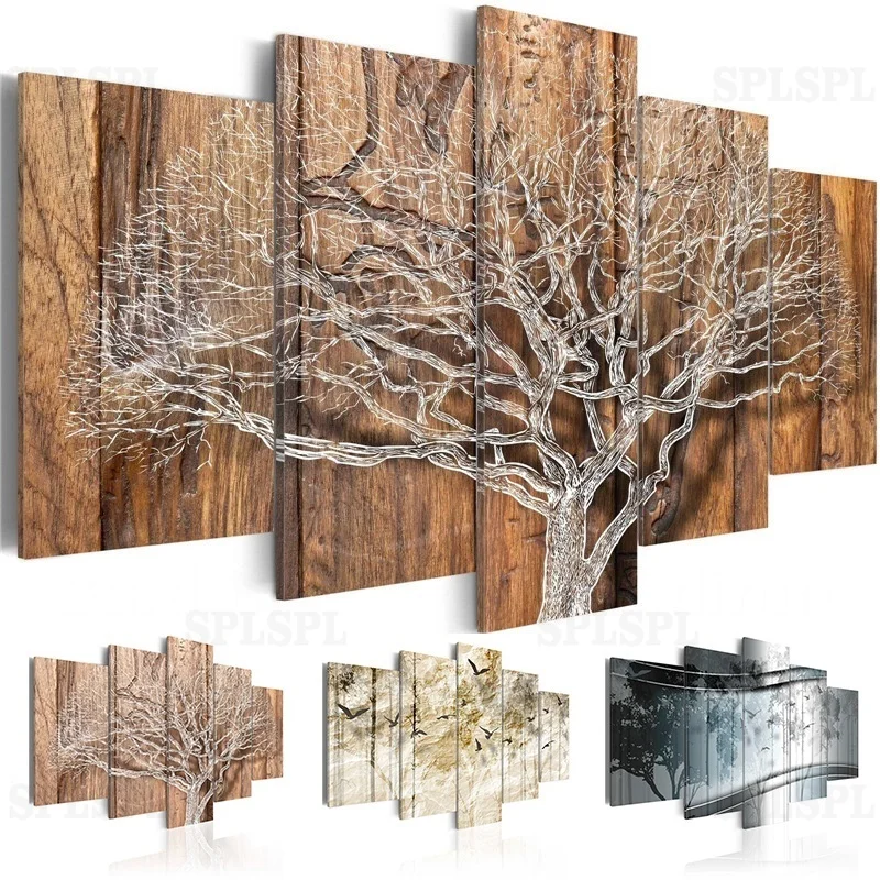 

Natural Landscape 5 Pieces Wall Art Fly Birds Canvas Modular Pictures for Living Room Bedroom Posters and HD Prints Painting