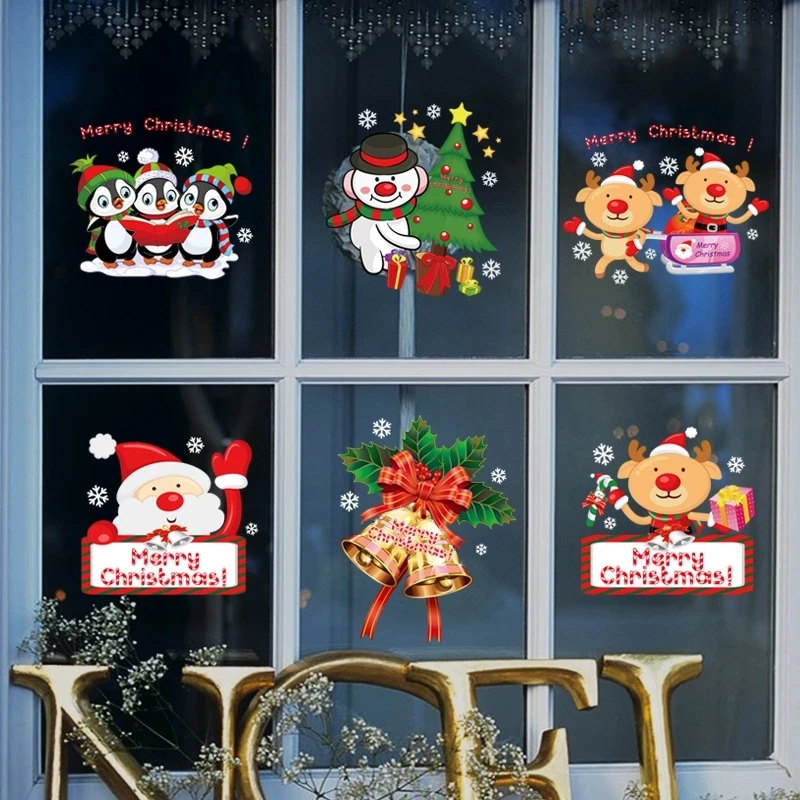 

PVC Christmas Wall Stickers Snowflake Stickers Decorations Kindergarten Santa Claus Toilet Stickers Shop Window Glass Home Decor