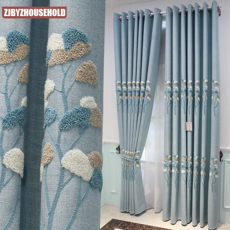 

2021 Nordic Modern Minimalist Cotton and Linen Embroidered Curtains for Living Room Bedroom Bay Window Blackout Curtains Custom