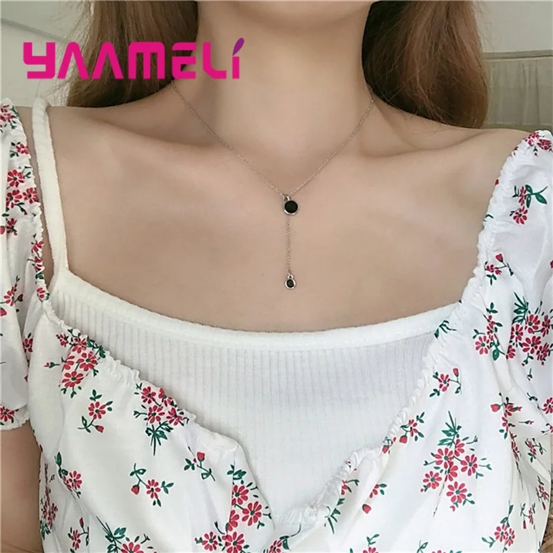 

Vintage Necklace Jewelry Fashion Two Black Enameled Disk Pendant Collar Original 925 Sterling Silver Wedding Party Bijoux