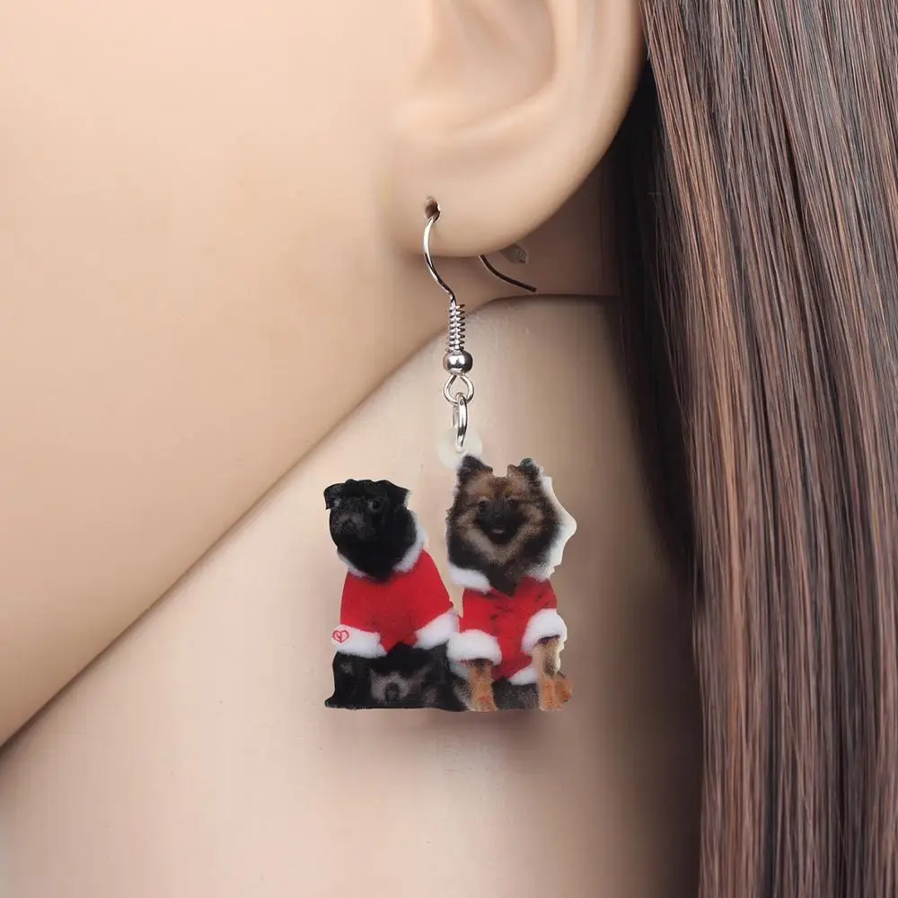 Weveni Акриловый костюм Рождественского Померанского пса Пуг серьги Анимал-дроп-дангл ювелирные изделия для женщин девушек подарок на украшение подростков.