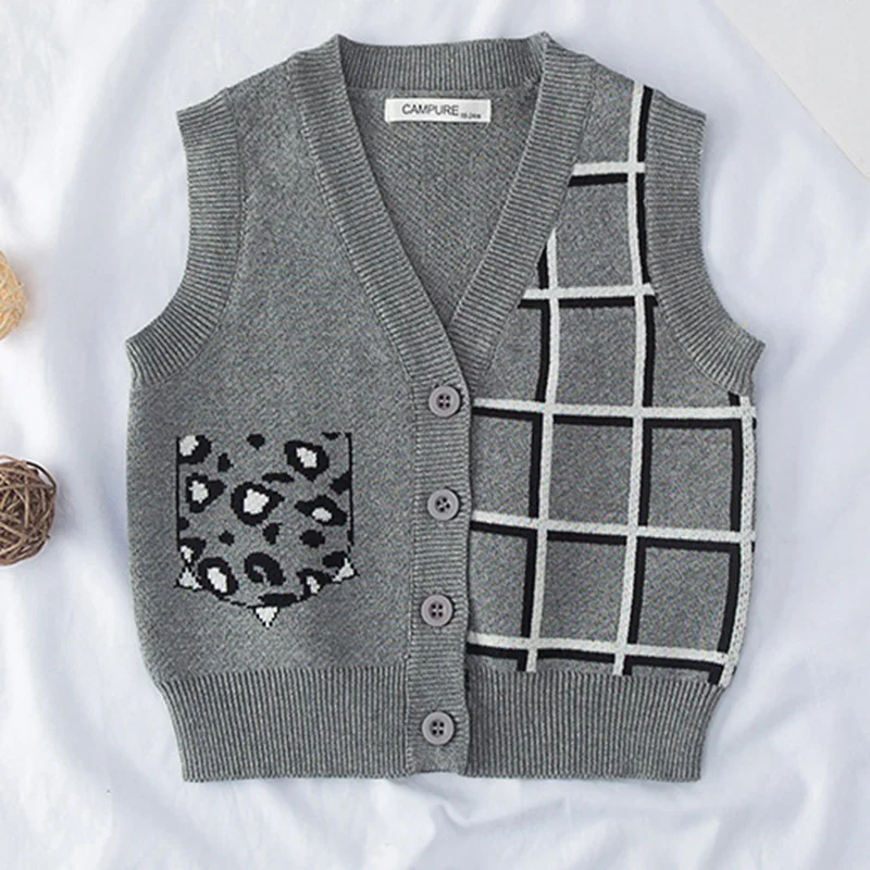 Детский вязаный жилет для мальчиков и девочек модный с V-образным вырезом в
