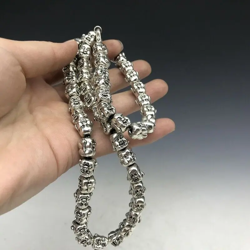 Коллекция китайское древнее тибетское серебро буддизм ожерелье из бисера.