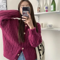 chic cable knit sweater coat autumn and winter thickening 2021 new korean style gentle design sense knitted cardigan kio