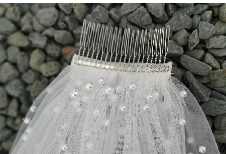 Реальные фотографии белые слоновая кость Длинные перламутровая вуаль один Слои