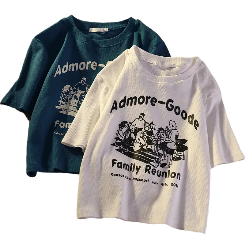 

T-shirt Female Summer American Wild Loose Short-sleeved 2021 New Design Retro Print Short Top