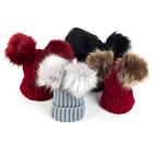 Boiiwant Милая повязка на голову для маленьких шапочка для маленьких мальчиков и девочек зимние теплые двойной помпон вязаные с помпоном шапки одноцветное Цвет Мягкие Шапки