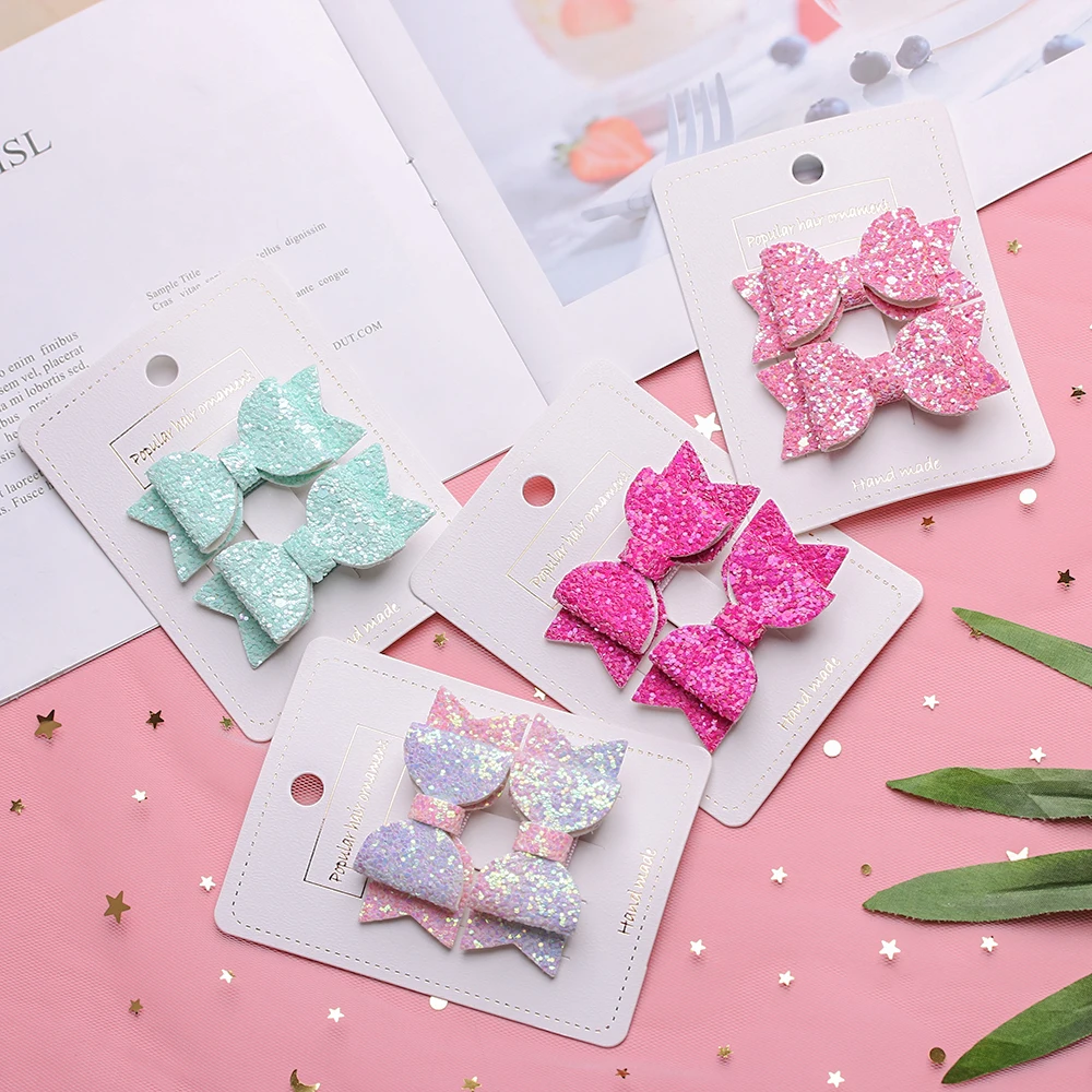 2 шт. милые мини-банты детские заколки для девочек двухслойный Блестящий бант