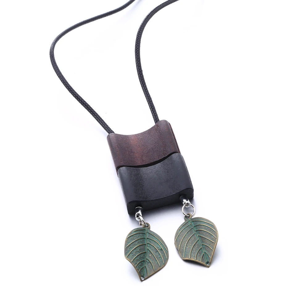 Женское длинное ожерелье с листьями $ кулоны для женщин деревянный Свитер