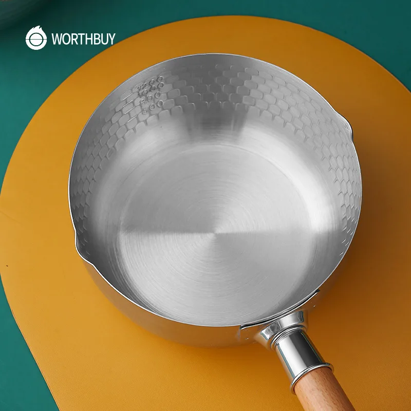 

WORTHBUY Japanese Saucepan Yukihira Non-Stick Stainless Steel Milk Pots Soup Pot Kitchen Cooking Pan With Wooden Handle Cookware