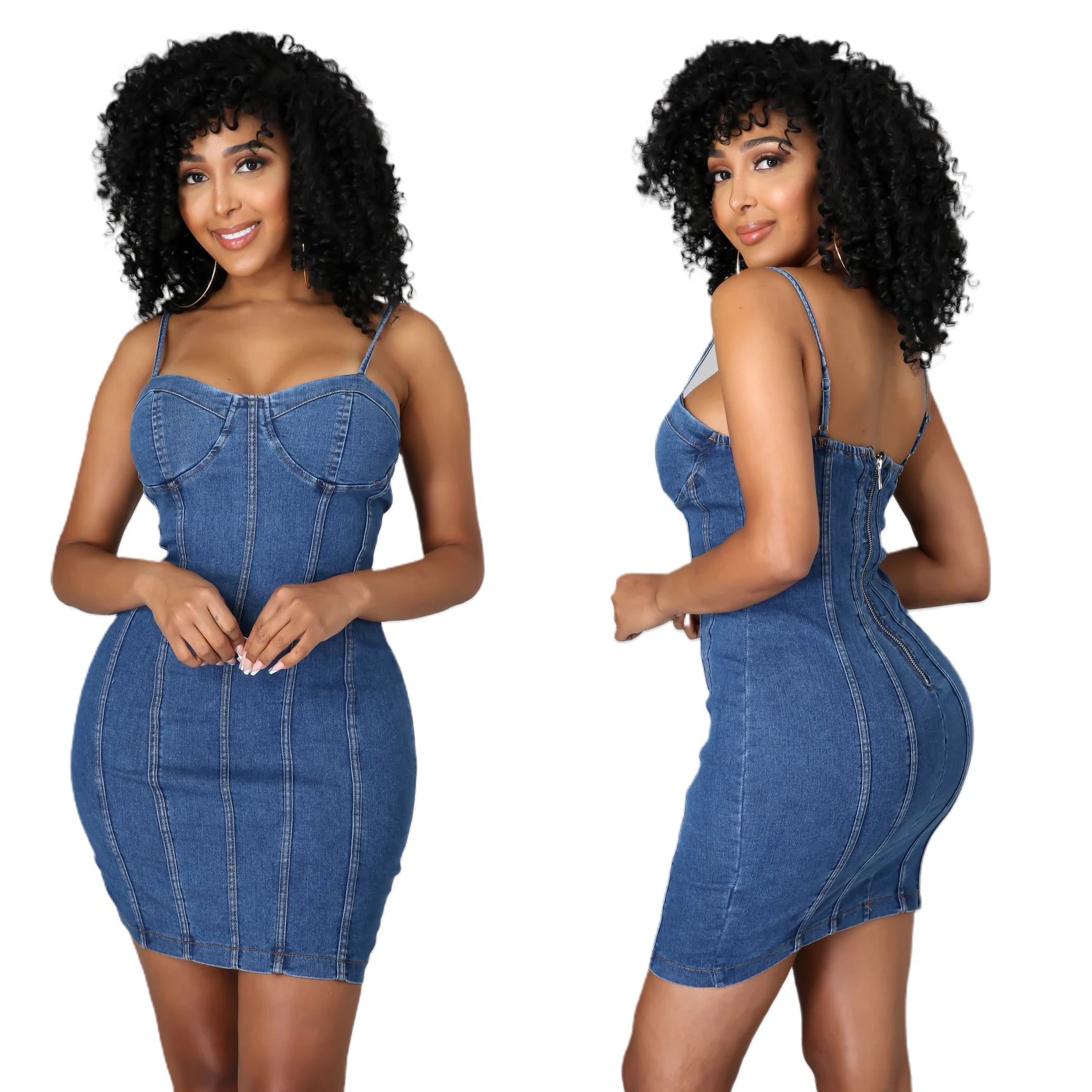 

Jlx3005wish hot selling European and American summer women's suspender skirt versatile Ping splicing denim dress spot supply who