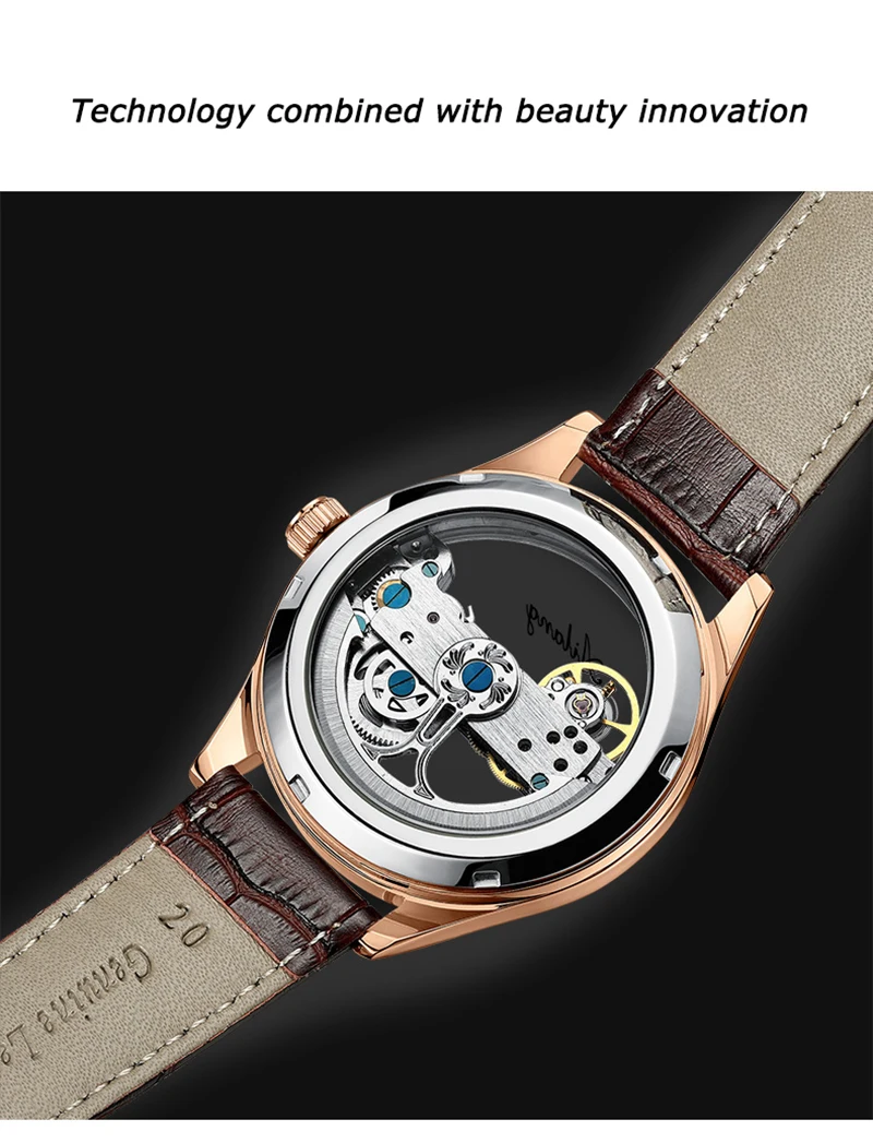 Hollow Out Tourbillon Automatic Men Watch Transparent Dial Male Mechanical Clock Waterproof Genuine Leather Skeleton Wristwatch