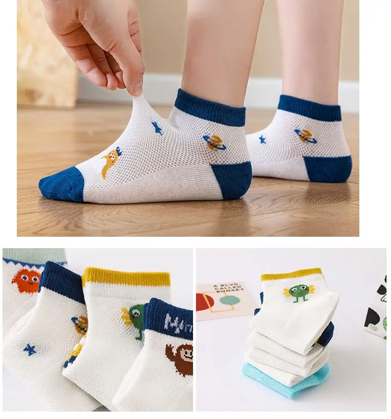 

5 Pairs/ Lot Children's Socks Summer Kids Girls Socks Thin Mesh Breathable Short Cotton Socks Boys Cartoon Comfortable Socks