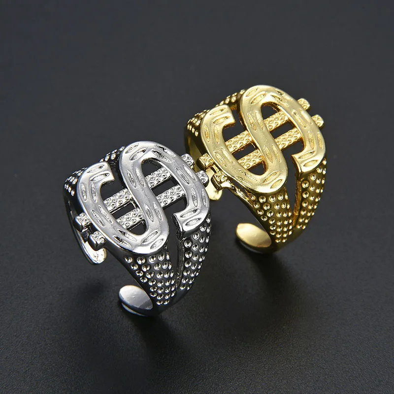

New Exaggerated Hip-hop Dollar Symbol Ring Gold Silver Color Men Women Rock Fashion Rings Trendy Jewelry Gift Adjustable
