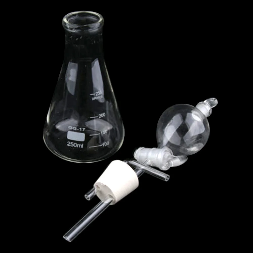 New Glass Conical Flask Separatory Funnel Stopper Lab Gas Generator Apparatus Kit like oxygen hydrogen and carbon dioxide | Канцтовары