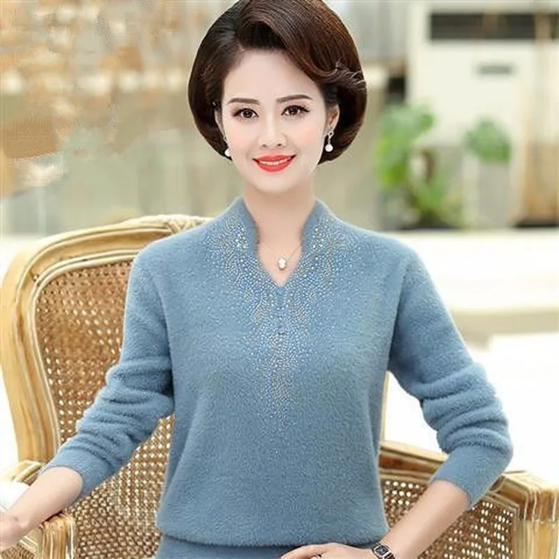

Spring And Autumn Wear Mink Wool Sweater Women's Foreign Style Wearing 2022 New Middle-aged And Elderly Undershirt Sweater