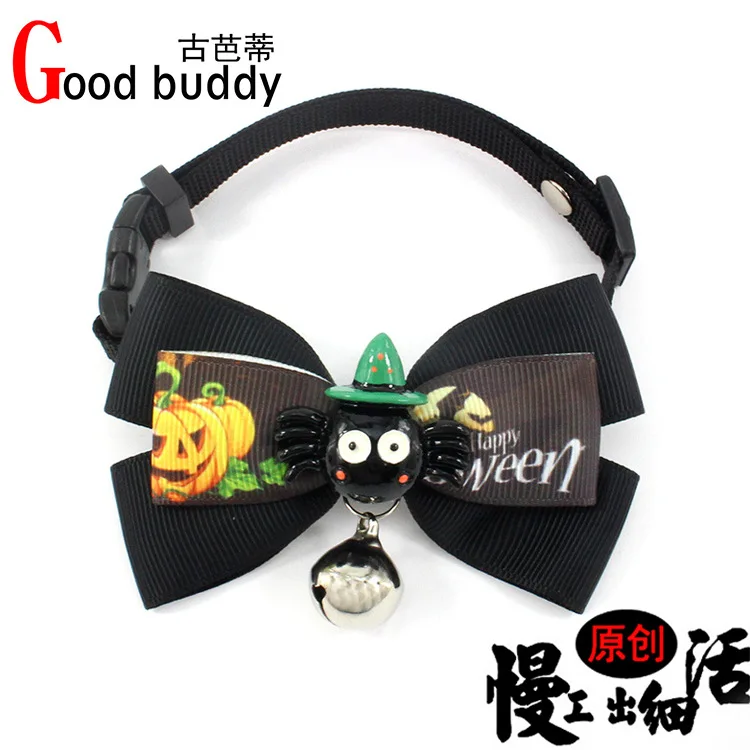 Grey bow Halloween Рождественский ошейник для собаки, подарок для собаки маленького и среднего размера, Рождественский изысканный ошейник с колокольчиком для собаки, шикарный индивидуальный ошейник для собаки - Цвет: Grey bow Halloween