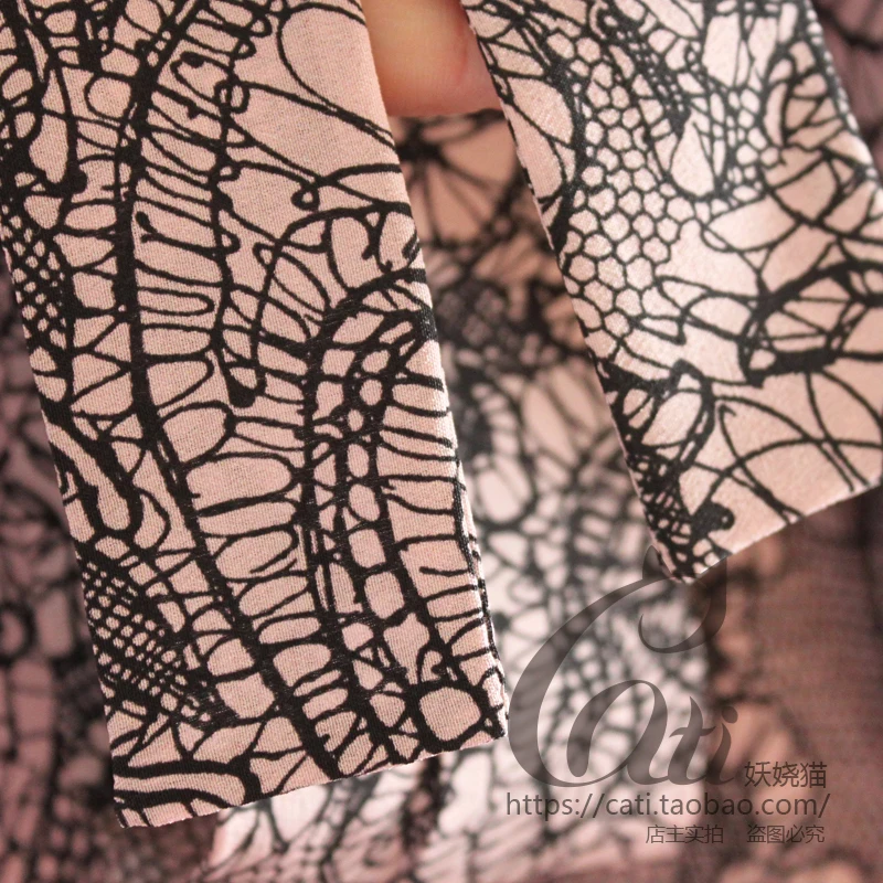 

New celebrities fei show thin pink tall waist bowknot lace collar printed silk dress is female