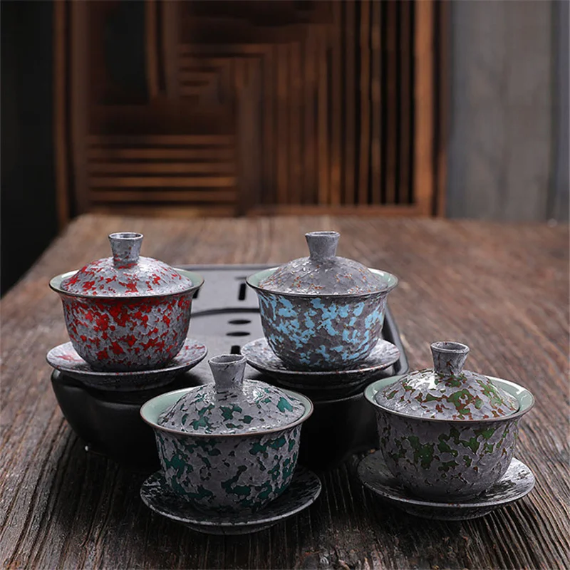 

160 мл винтажная печь Fambe Хрустальная глазурованная чайная турель железная ржавчина чайная чаша GaiWan с блюдцем комплект крышек мастер Кунг фу ...