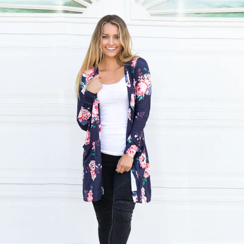 

Spring Pop Pocket Print Long Sleeve Cardigan Slim Fit Medium Coat 1182