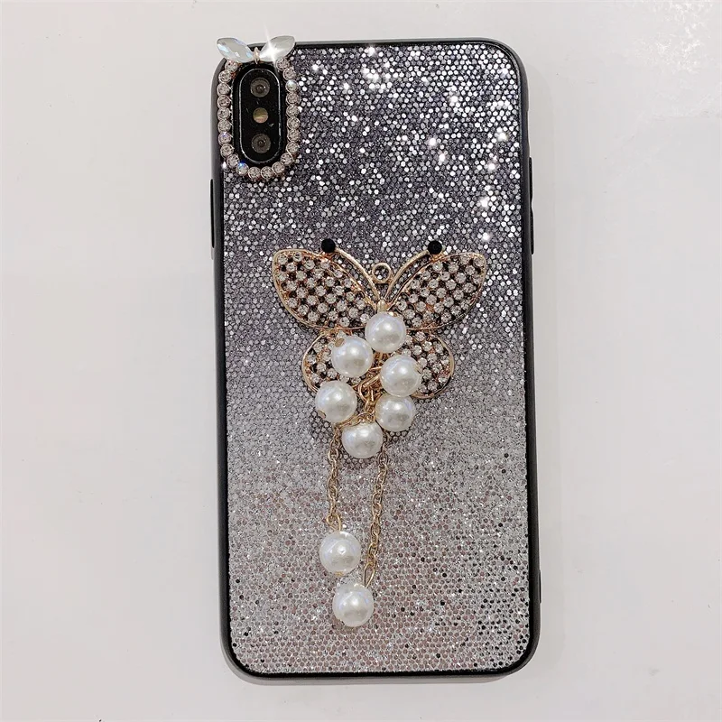 Роскошный блестящий чехол с жемчужной бабочкой для iPhone X, XR, XS, Max, 6, 6 S, 7, 8 Plus, 11 Pro, Max, чехол для телефона, для Galaxy S8, S9, S10, чехол