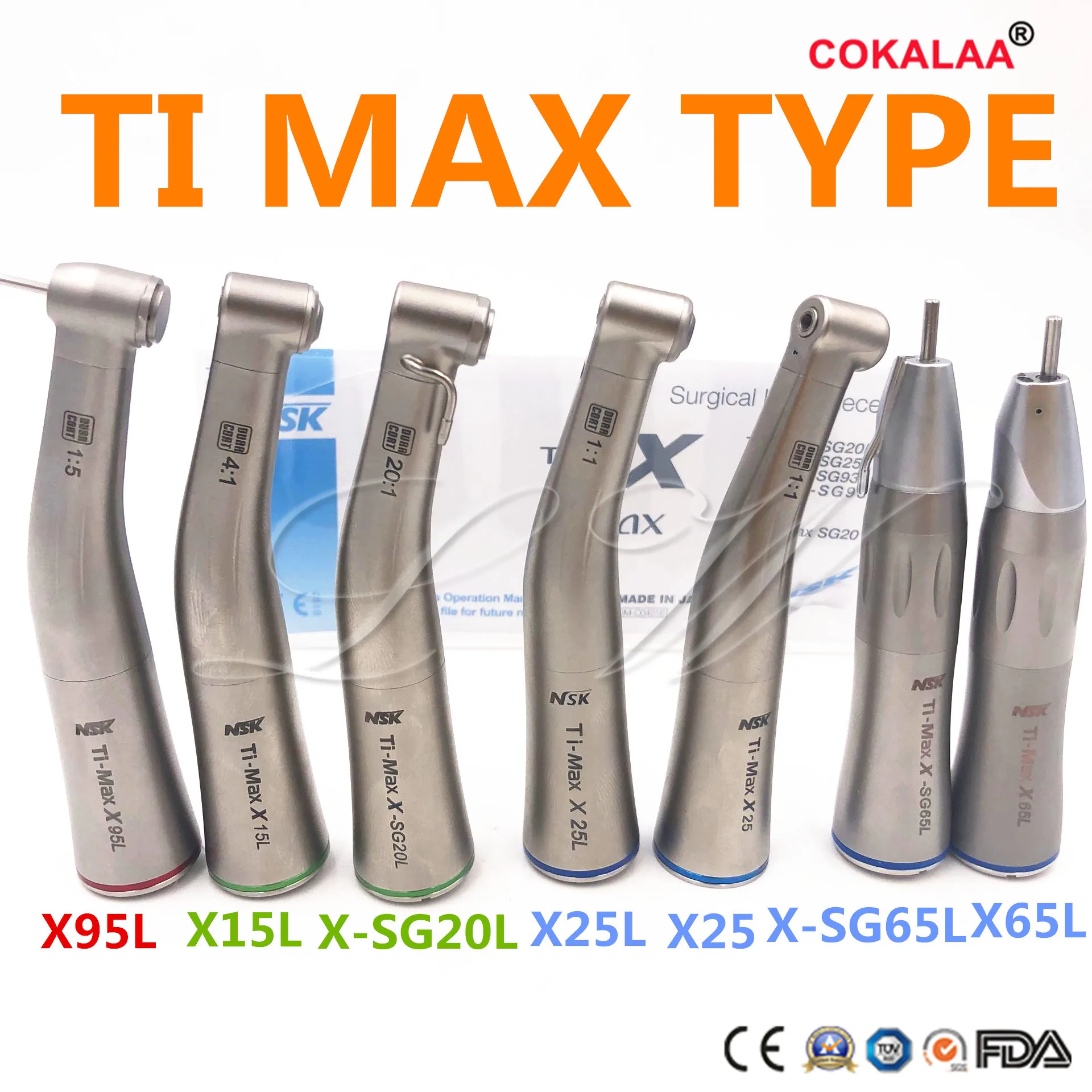 Ti-Max Style Dental Fiber Optic Contra Angle straight Low Speed Handpiece 1: 1/1: 5/4:1/20: 1 Air Turbine