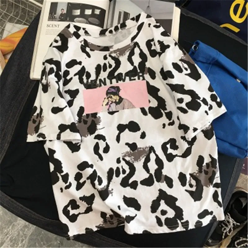 Harajuku плюс размер медведь женские футболки kawaii мультфильм печати короткий рукав женская футболка Женские повседневные топы тройник