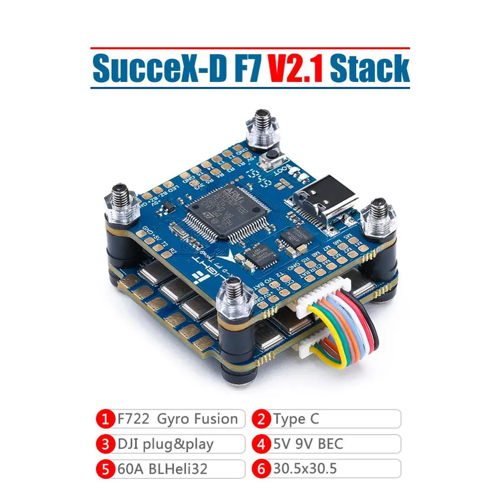 

iFlight SucceX-D F7 TwinG Stack with SucceX-D F7 TwinG V2.1 FC/SucceX 60A V2 Plus BLHeli_32 2-6S ESC for DJI Air Unit FPV system