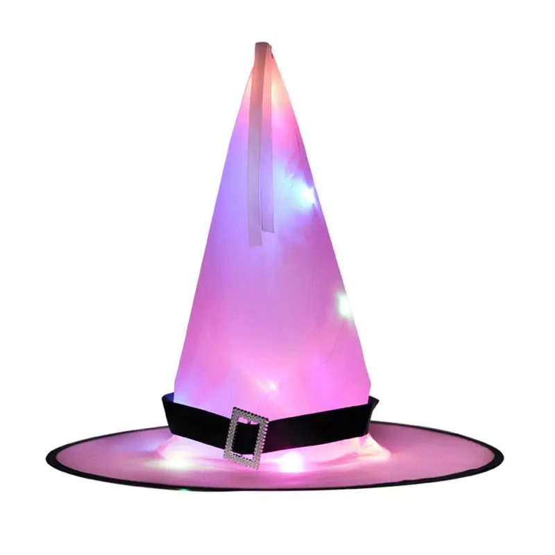 

1pcs Halloween Witch Hat with LED Light Glowing Witches Hat Hanging Halloween Decor Suspension Tree Glowing Hat for Kids