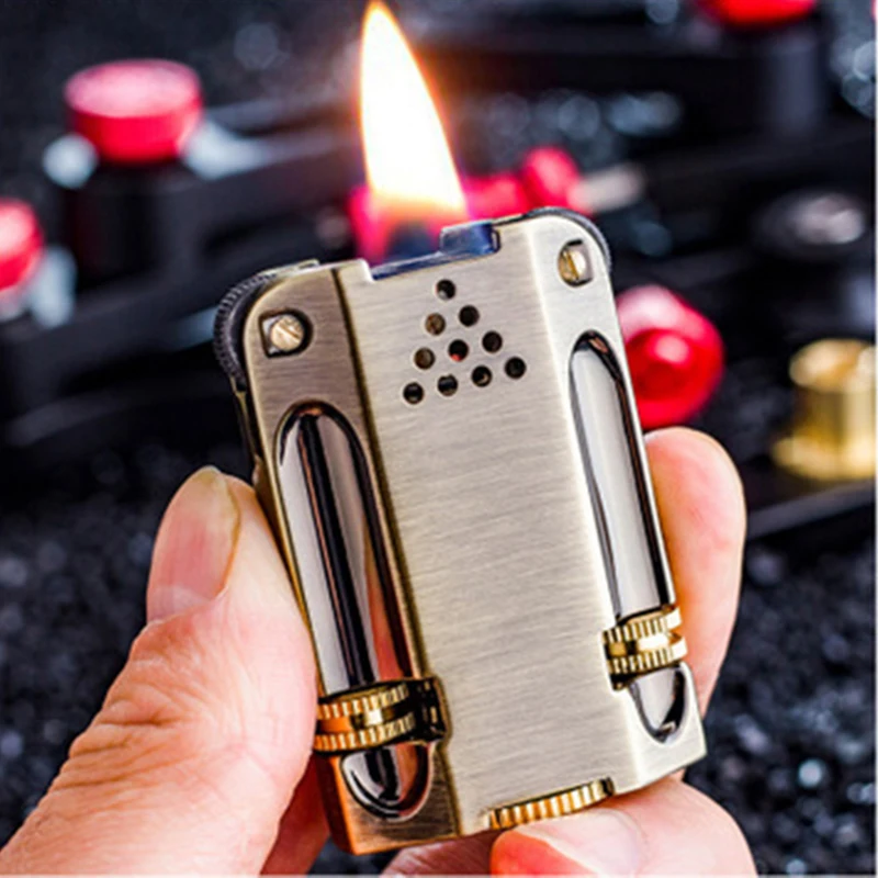 

Retro Old Trench Creative Flint Lighter Copper Wheel Classic Gasoline Kerosene Lighter Torch Windproof Gasoline Lighter