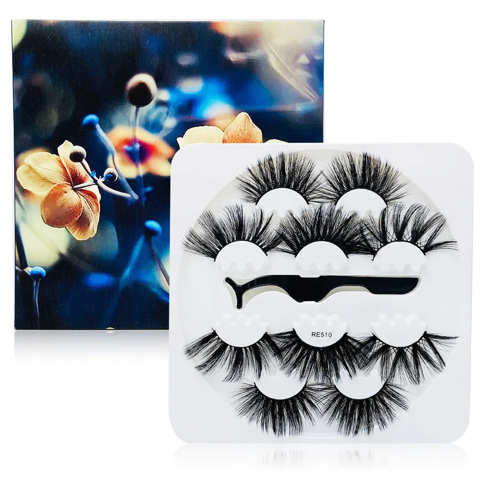 

New Arrival 25mm Thick Long Mink False Eyelashes 5 Pairs Set with Lashes Tweezer Handmade Fake Lashes Eye Makeup 3 Sets/lot
